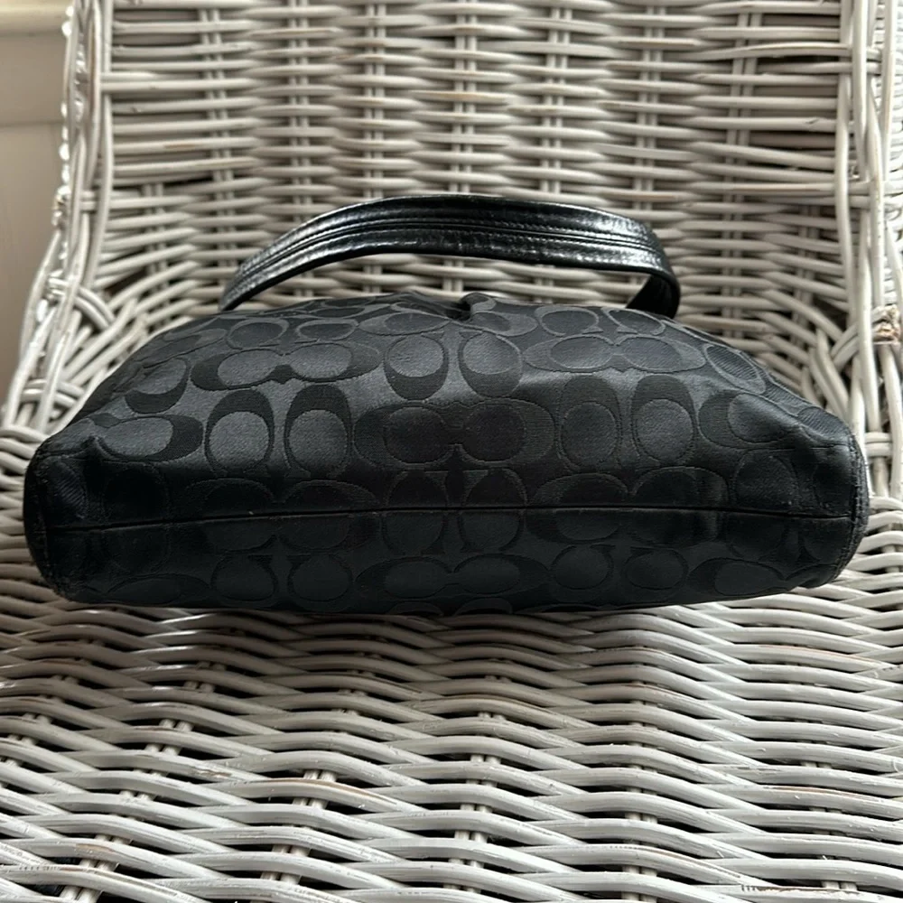 COACH Black Signature C Sateen Shoulder Bag with Creased Leather Trim - Picture 9 of 16